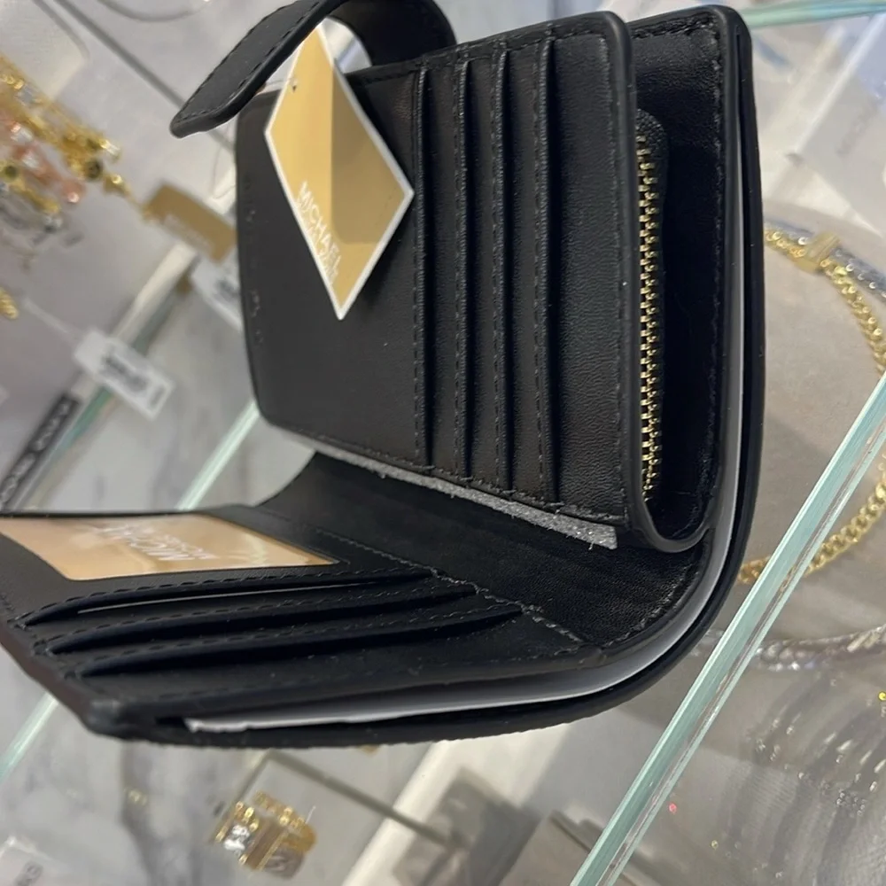 Michael Kors Jet Set Medium Two-Tone Logo Wallet BLACK COMBO NWT